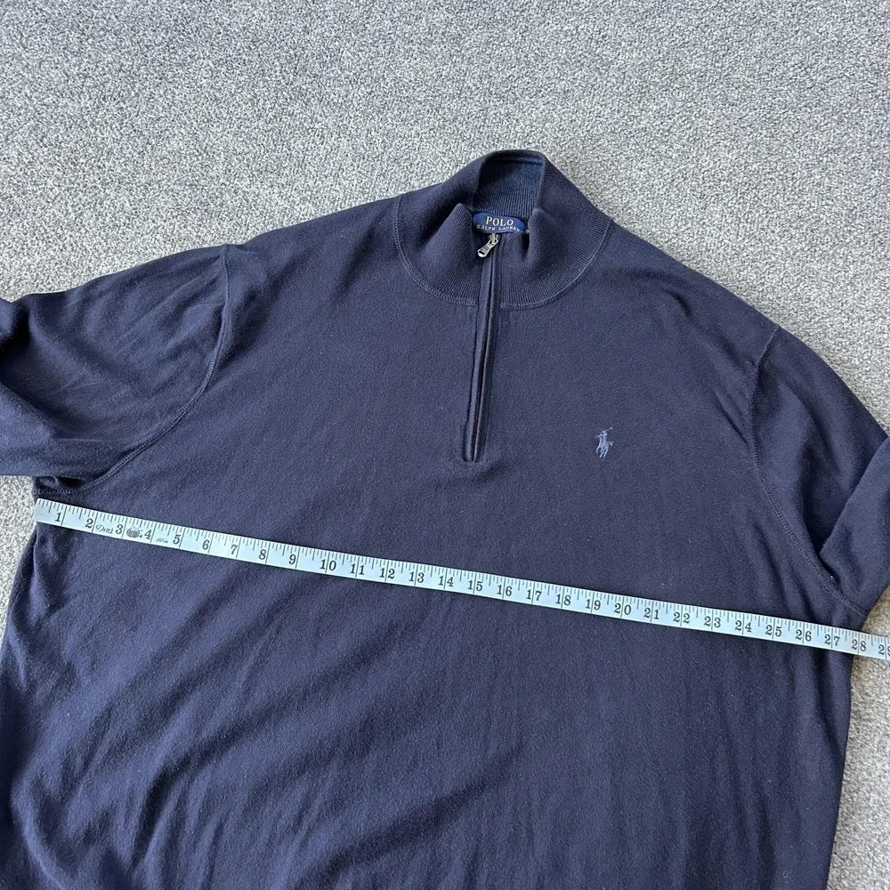 Polo Ralph Lauren Sweater Mens Big 3X Blue Cotton Quarter‎ Zip Mock Neck Knit